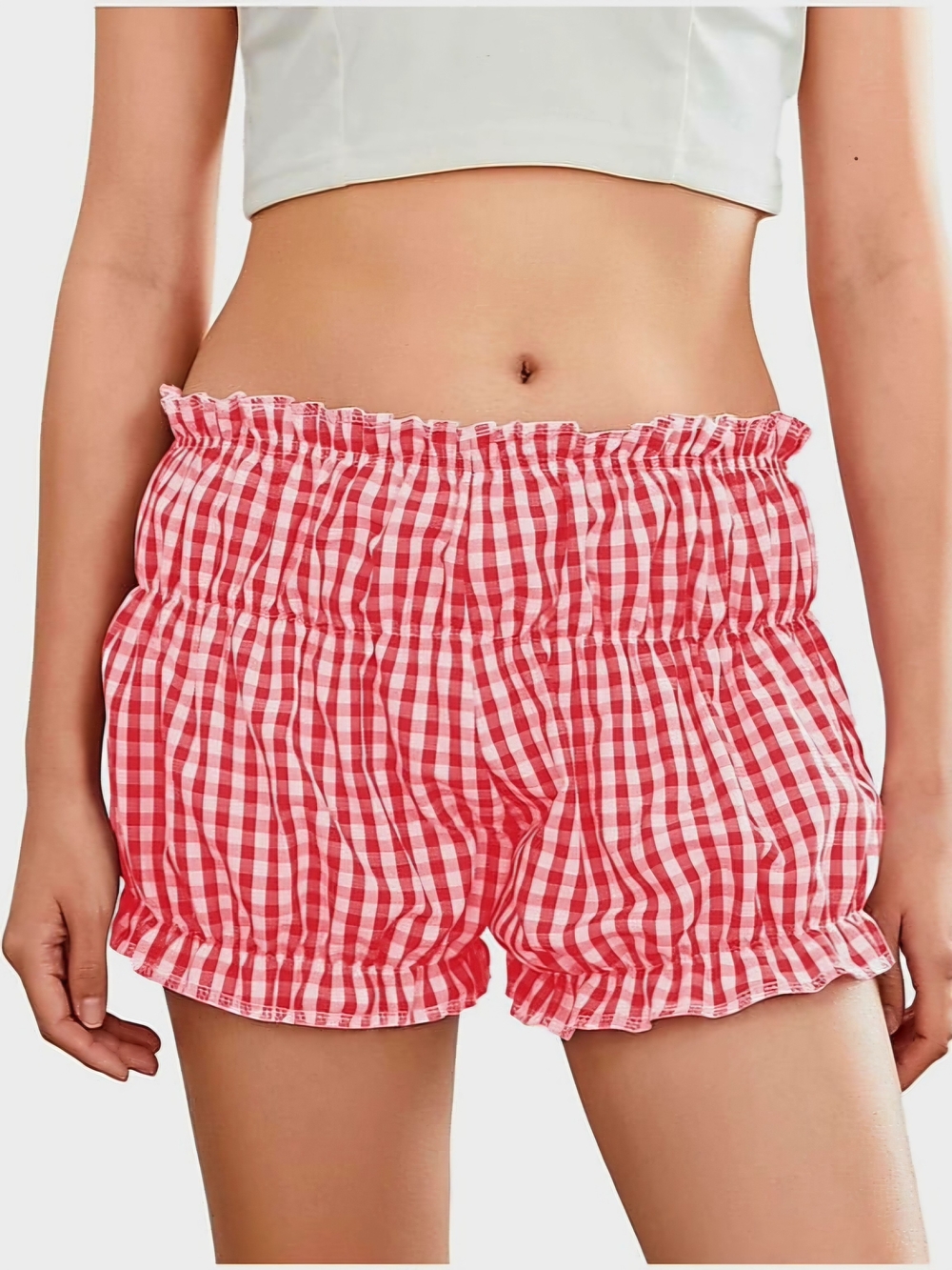 🍒 Red & White Gingham Ruffle Smocked Bloomers Shorts 🍒